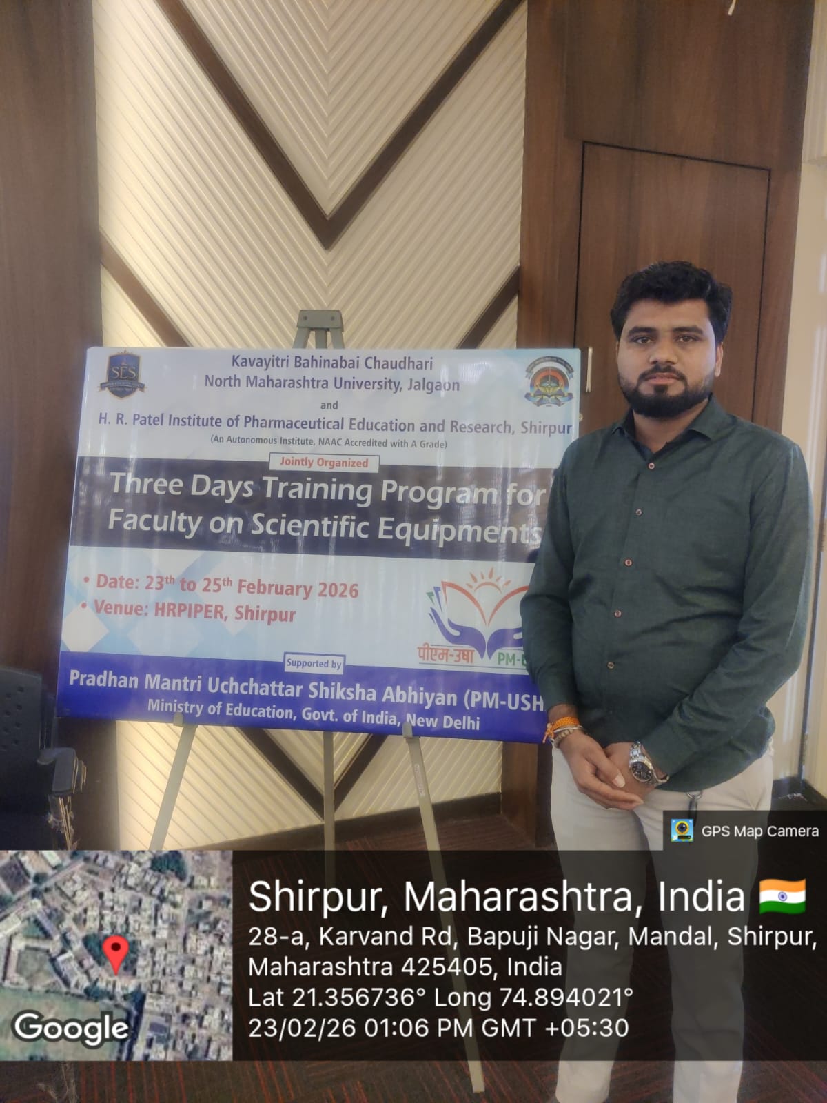 We are proud to share that Mr. Bhushan Patil, from Smt. Sharadchandrika Suresh Patil College of Pharmacy, Chopda, has successfully attended and completed the Three Days Training Program for Faculty on